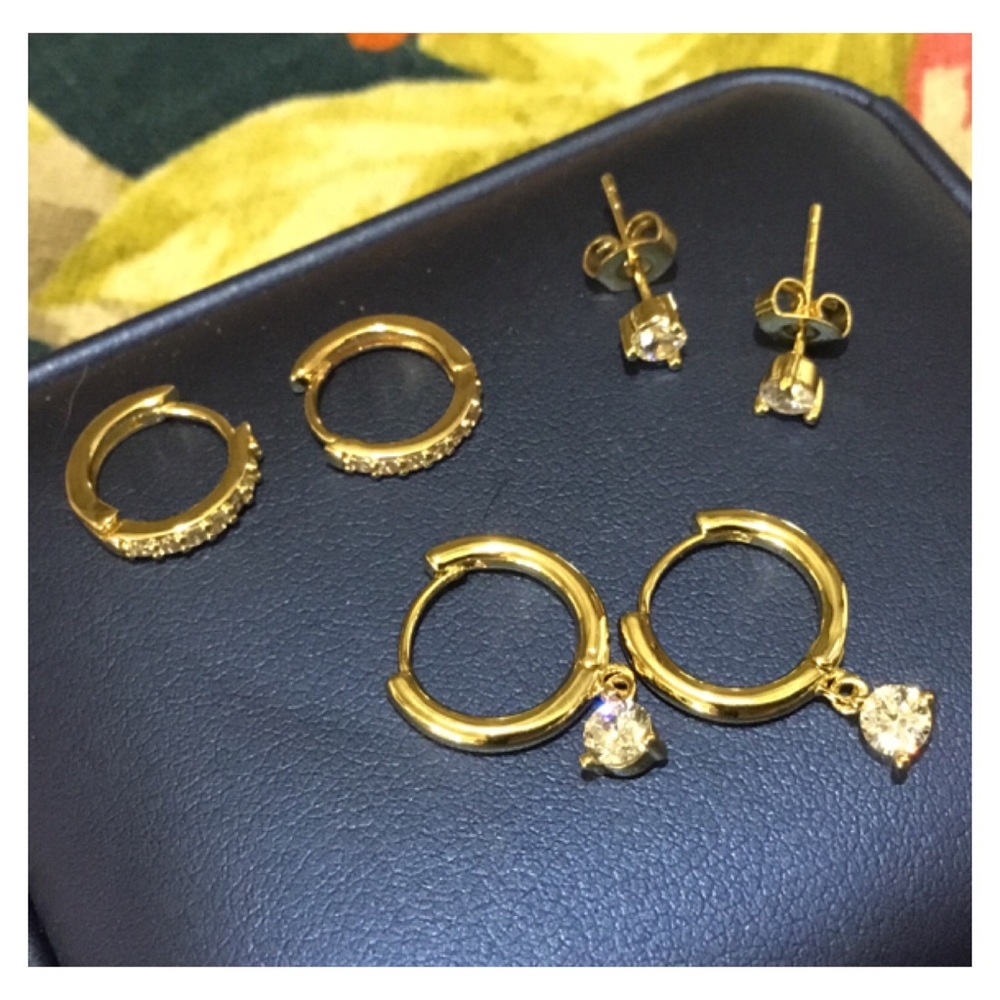 New! POXTEX 3 set 14K SS Pierced Earring Set - Picture 5 of 11
